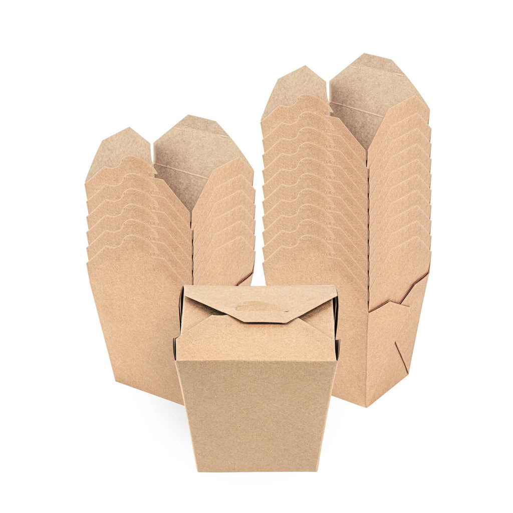 Bio Tek 26 oz Square Kraft Paper Noodle Take Out Container - 4" x 3 1/2" x 4" - 25 count box