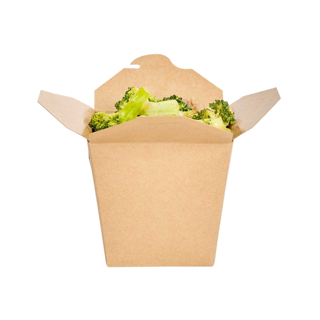 Bio Tek 26 oz Square Kraft Paper Noodle Take Out Container - 4" x 3 1/2" x 4" - 25 count box