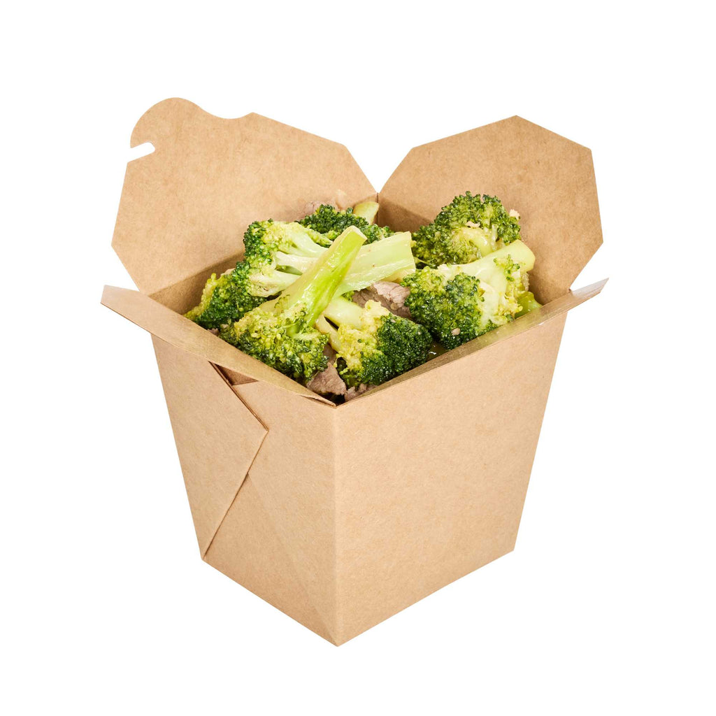 Bio Tek 26 oz Square Kraft Paper Noodle Take Out Container - 4" x 3 1/2" x 4" - 25 count box