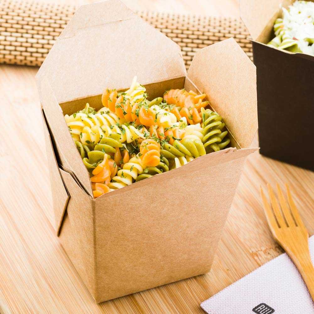 Bio Tek 26 oz Square Kraft Paper Noodle Take Out Container - 4" x 3 1/2" x 4" - 200 count box