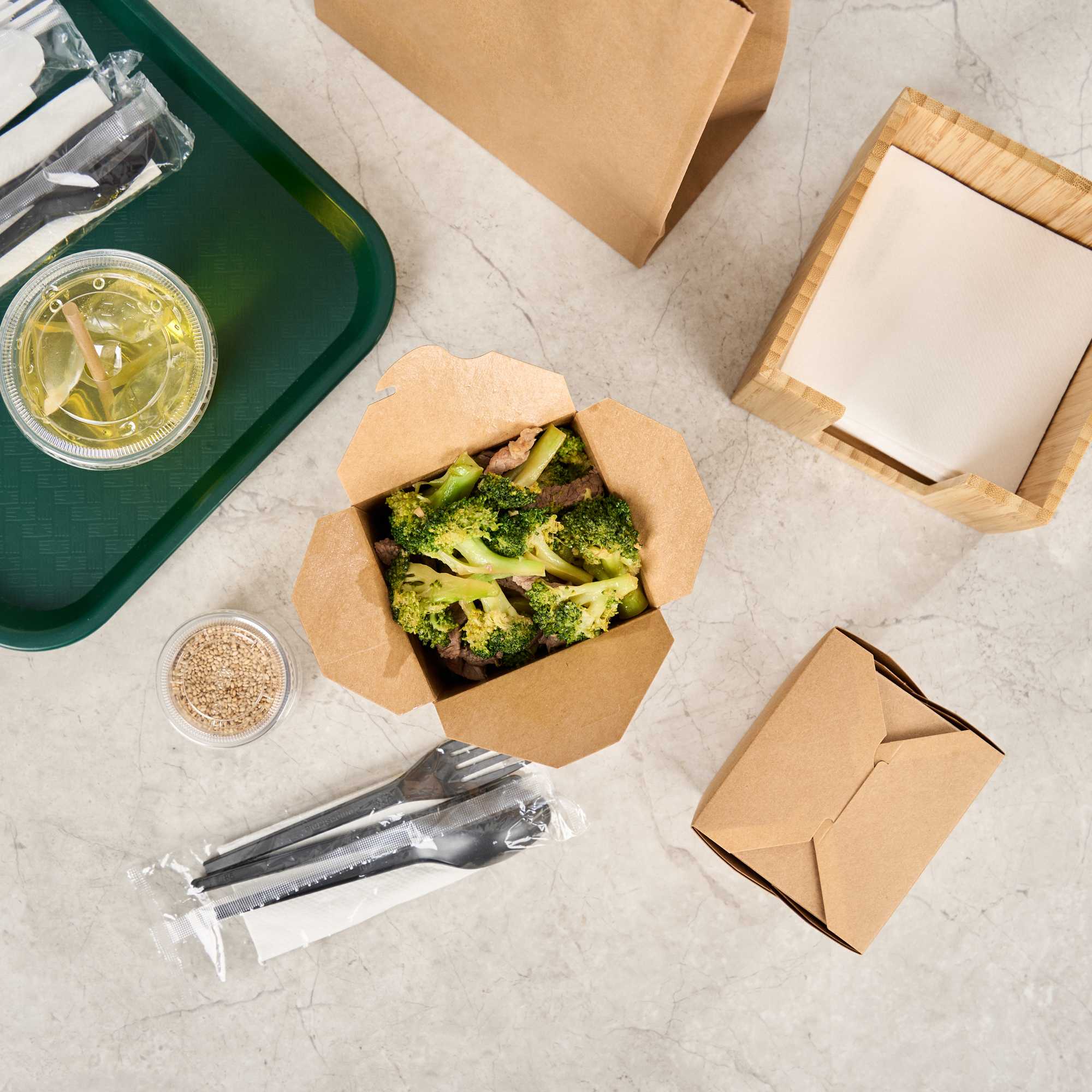 Bio Tek 26 oz Square Kraft Paper Noodle Take Out Container - 4" x 3 1/2" x 4" - 50 count box