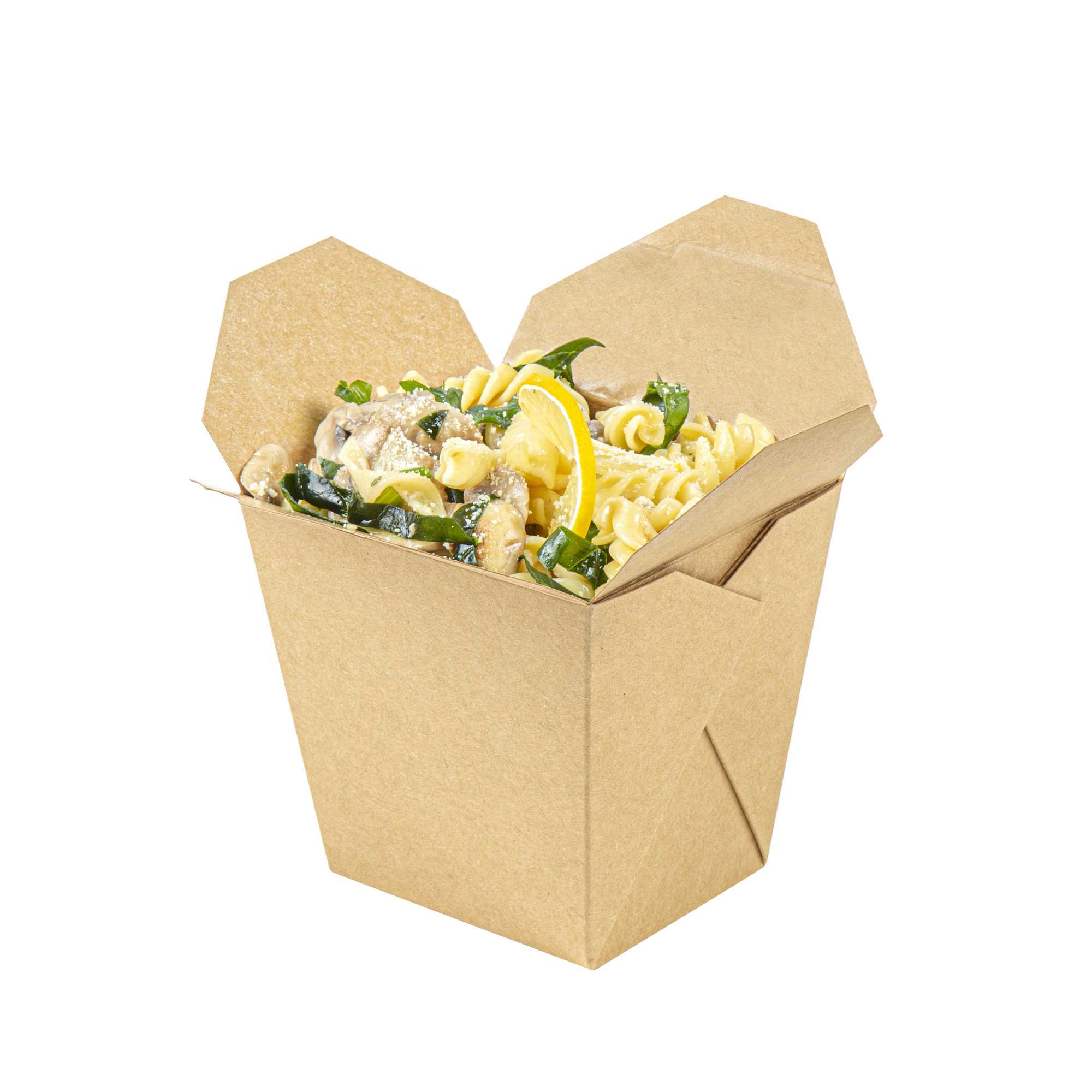 Bio Tek 26 oz Square Kraft Paper Noodle Take Out Container - 4" x 3 1/2" x 4" - 200 count box