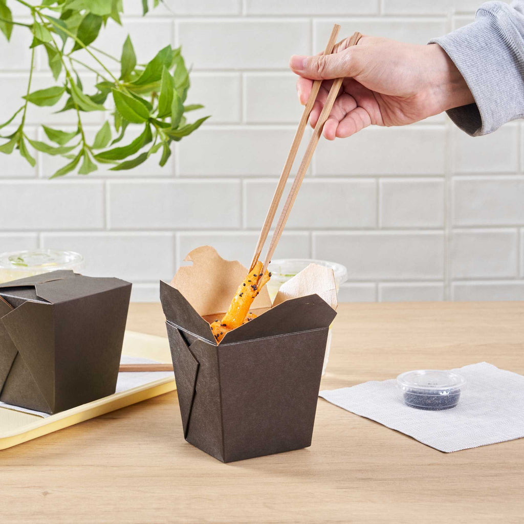 Bio Tek 26 oz Square Black Paper Noodle Take Out Container - 4" x 3 1/2" x 4" - 25 count box