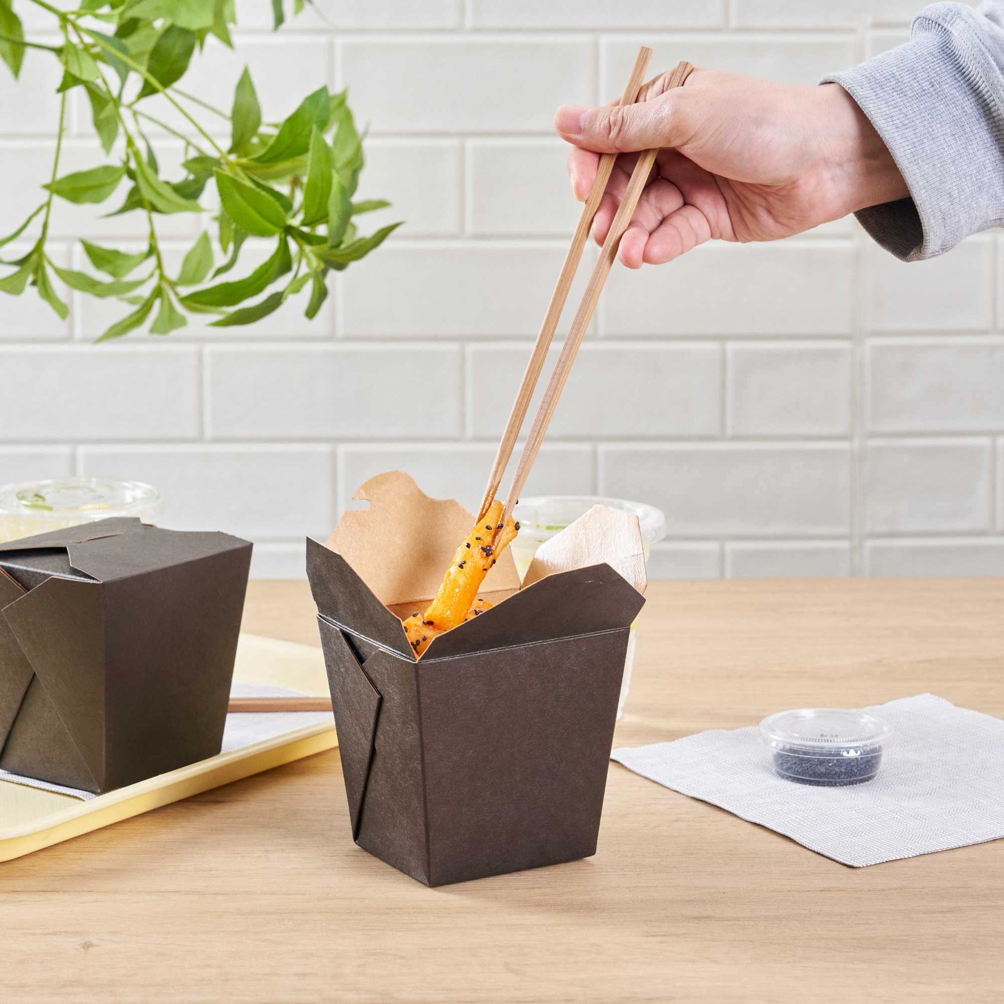Bio Tek 26 oz Square Black Paper Noodle Take Out Container - 4" x 3 1/2" x 4" - 25 count box