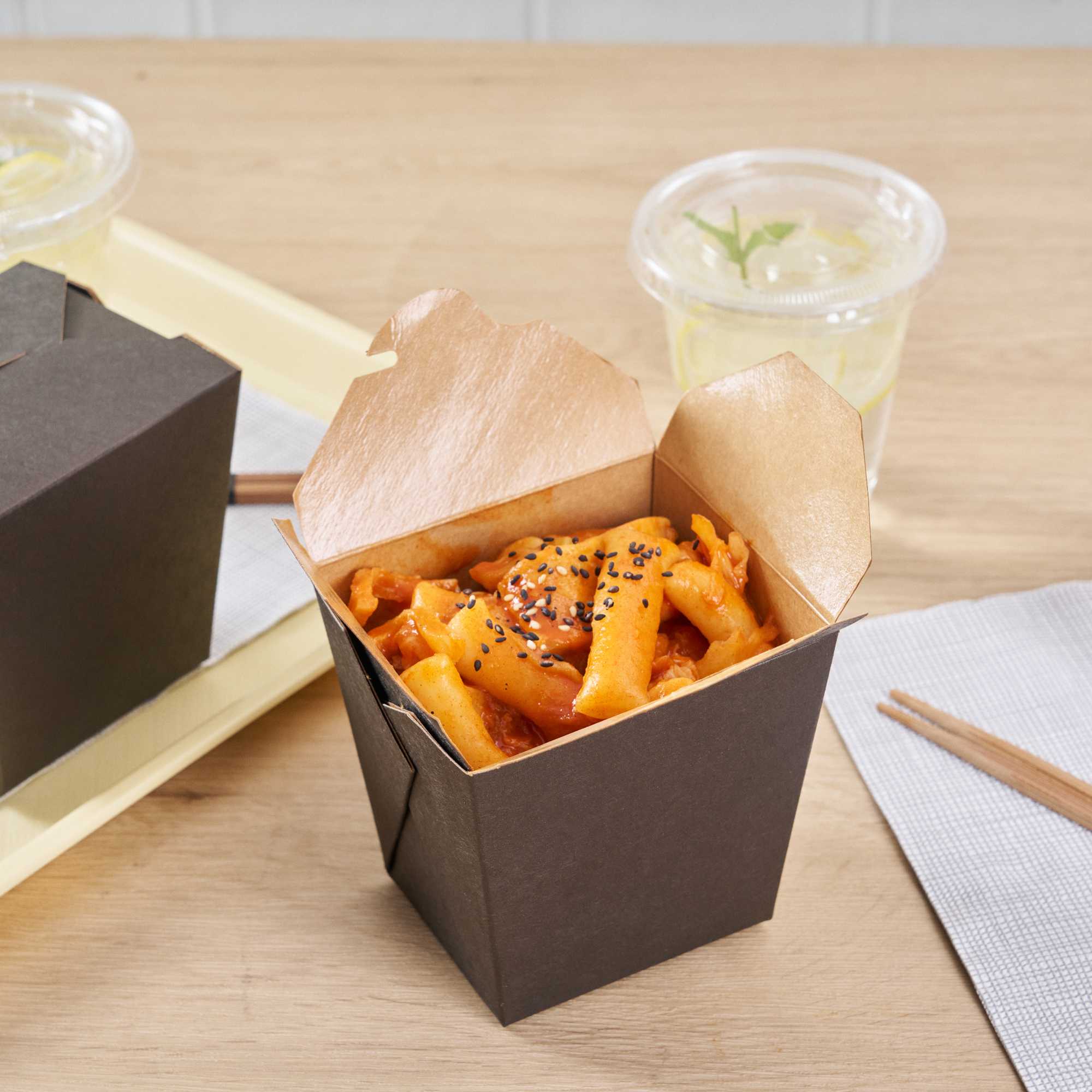 Bio Tek 26 oz Square Black Paper Noodle Take Out Container - 4" x 3 1/2" x 4" - 25 count box