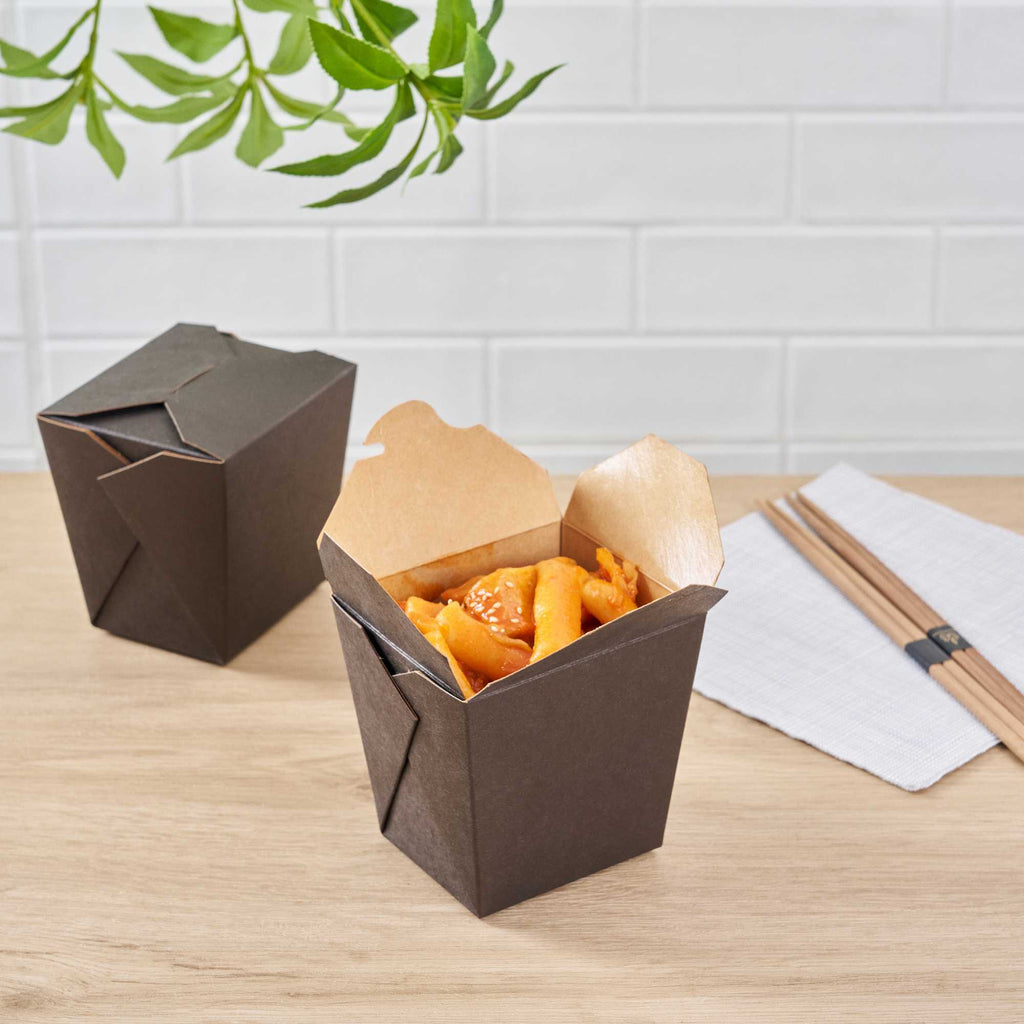 Bio Tek 26 oz Square Black Paper Noodle Take Out Container - 4" x 3 1/2" x 4" - 25 count box