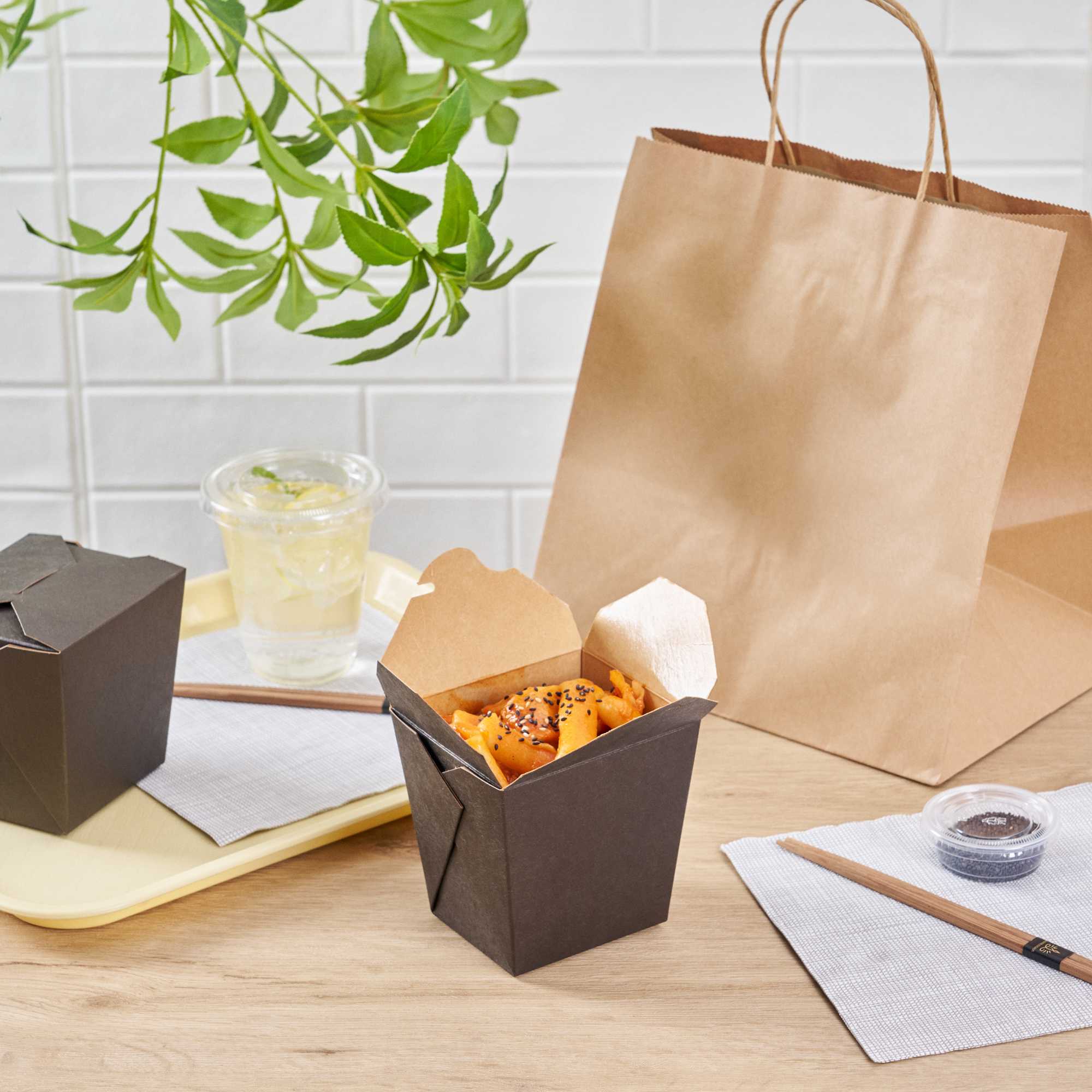 Bio Tek 26 oz Square Black Paper Noodle Take Out Container - 4" x 3 1/2" x 4" - 25 count box
