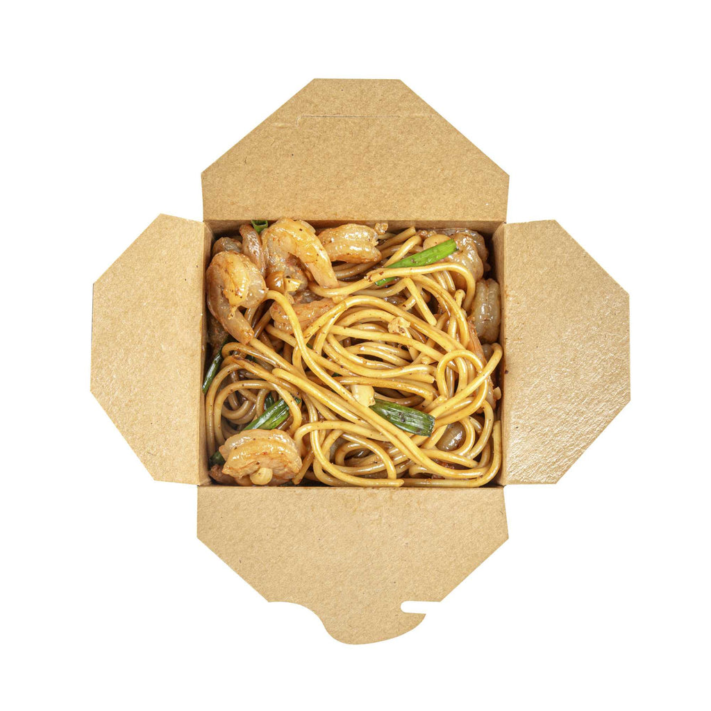 Bio Tek 26 oz Square Black Paper Noodle Take Out Container - 4" x 3 1/2" x 4" - 50 count box