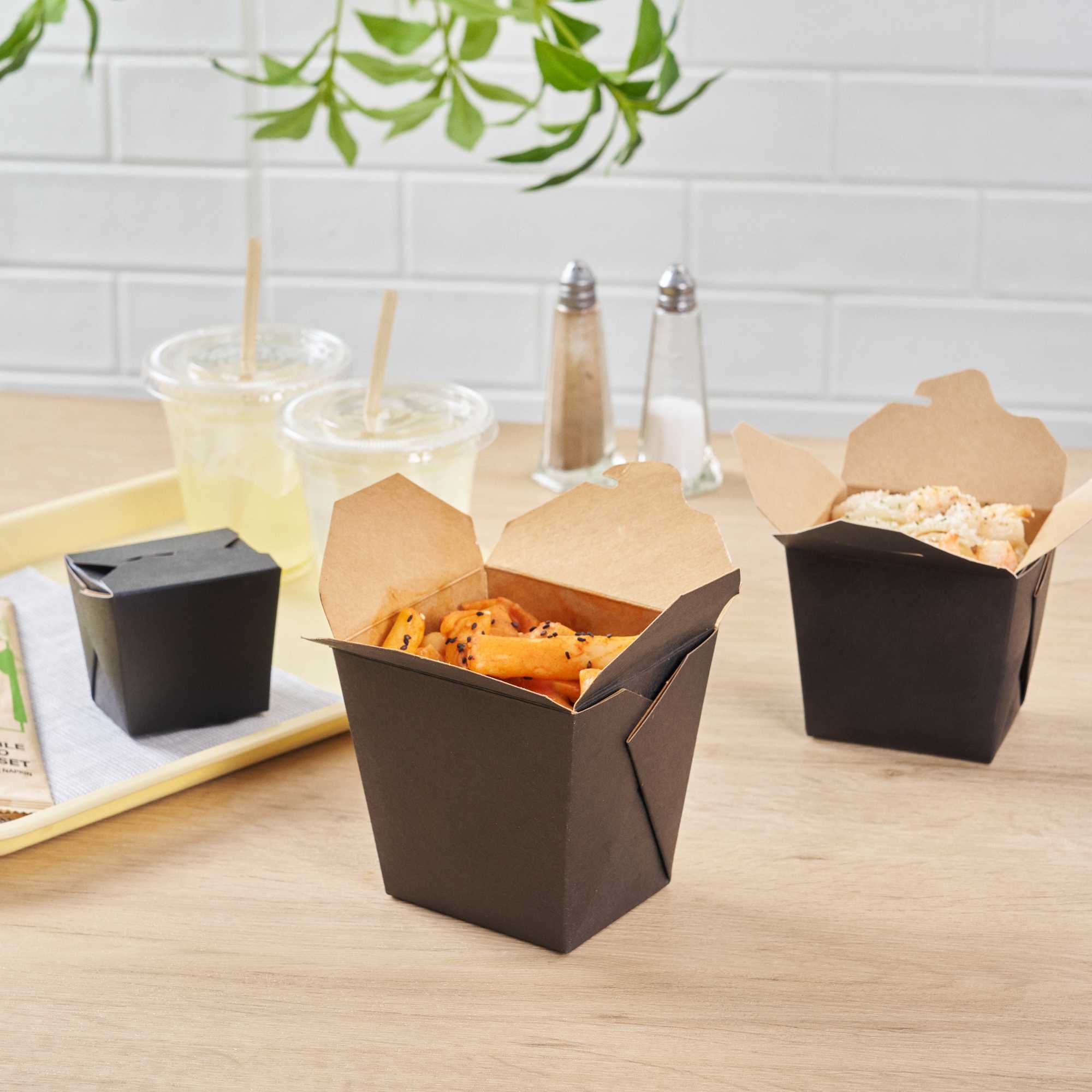 Bio Tek 26 oz Square Black Paper Noodle Take Out Container - 4" x 3 1/2" x 4" - 50 count box