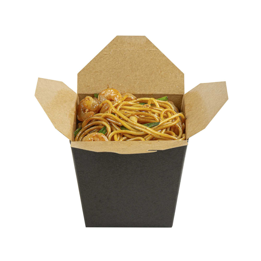 Bio Tek 26 oz Square Black Paper Noodle Take Out Container - 4" x 3 1/2" x 4" - 200 count box