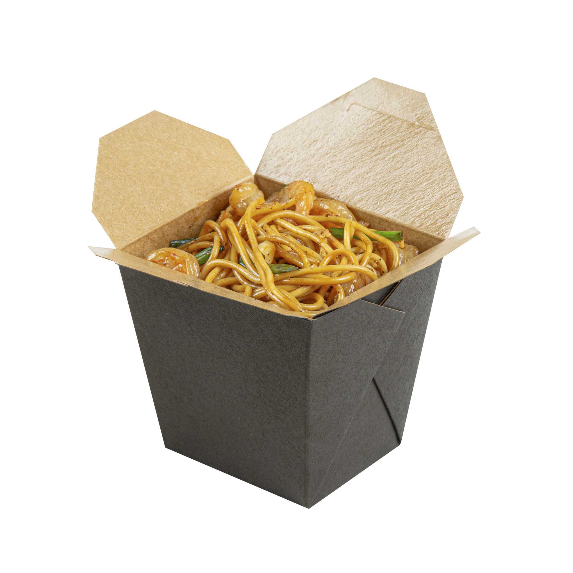 Bio Tek 26 oz Square Black Paper Noodle Take Out Container - 4" x 3 1/2" x 4" - 200 count box