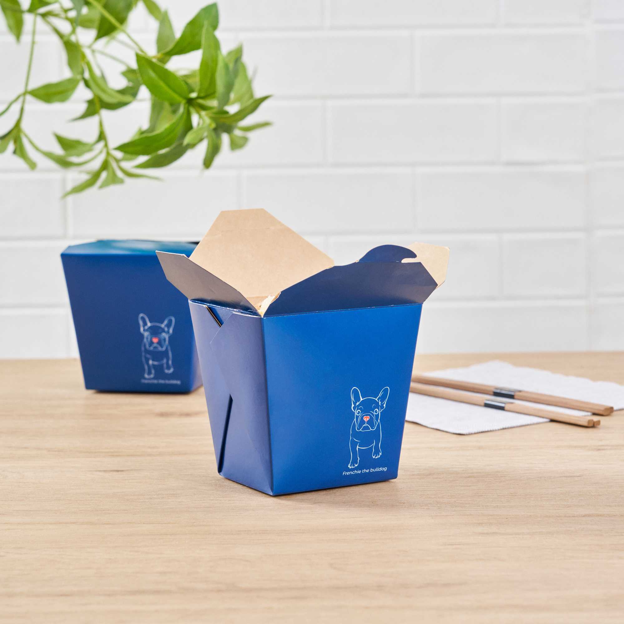 Bio Tek 26 oz Square Frenchie Paper Noodle Take Out Container - 4" x 3 1/2" x 4" - 50 count box