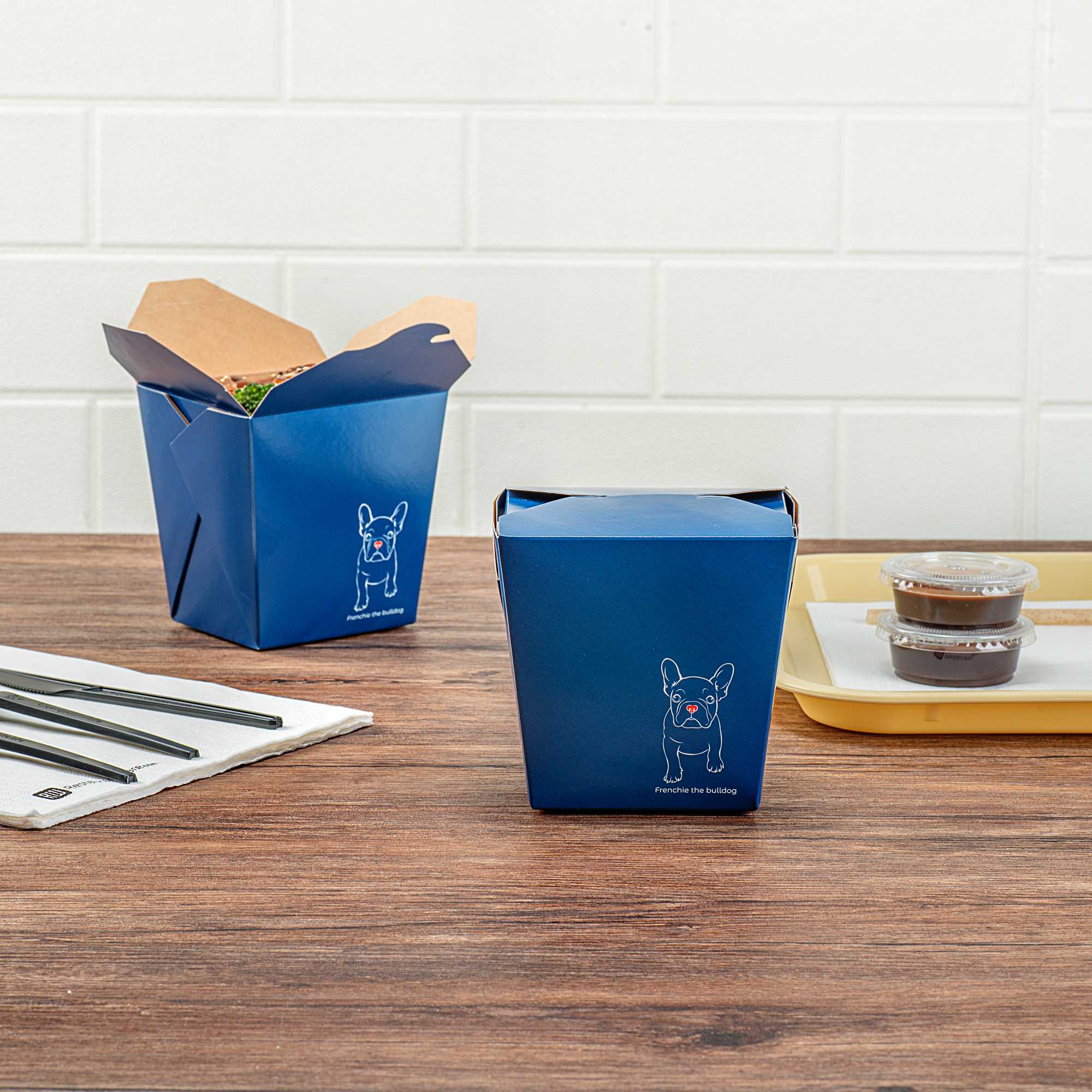 Bio Tek 26 oz Square Frenchie Paper Noodle Take Out Container - 4" x 3 1/2" x 4" - 200 count box