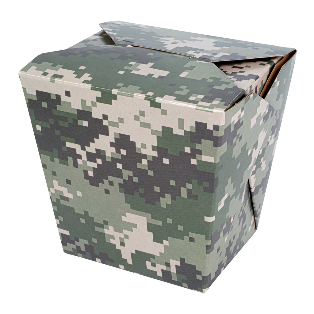 Bio Tek 26 oz Square Camouflage Paper Noodle Take Out Container - 4" x 3 1/2" x 4" - 200 count box