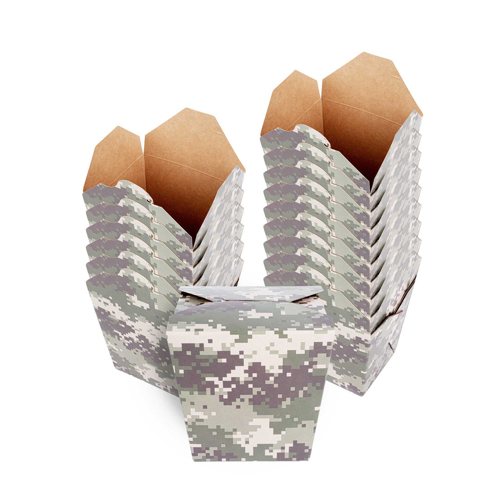 Bio Tek 26 oz Square Camouflage Paper Noodle Take Out Container - 4" x 3 1/2" x 4" - 50 count box
