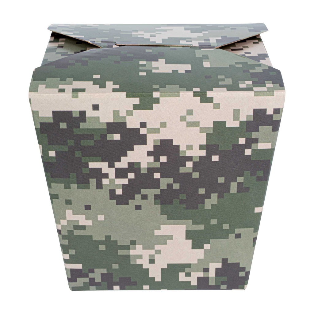 Bio Tek 26 oz Square Camouflage Paper Noodle Take Out Container - 4" x 3 1/2" x 4" - 200 count box