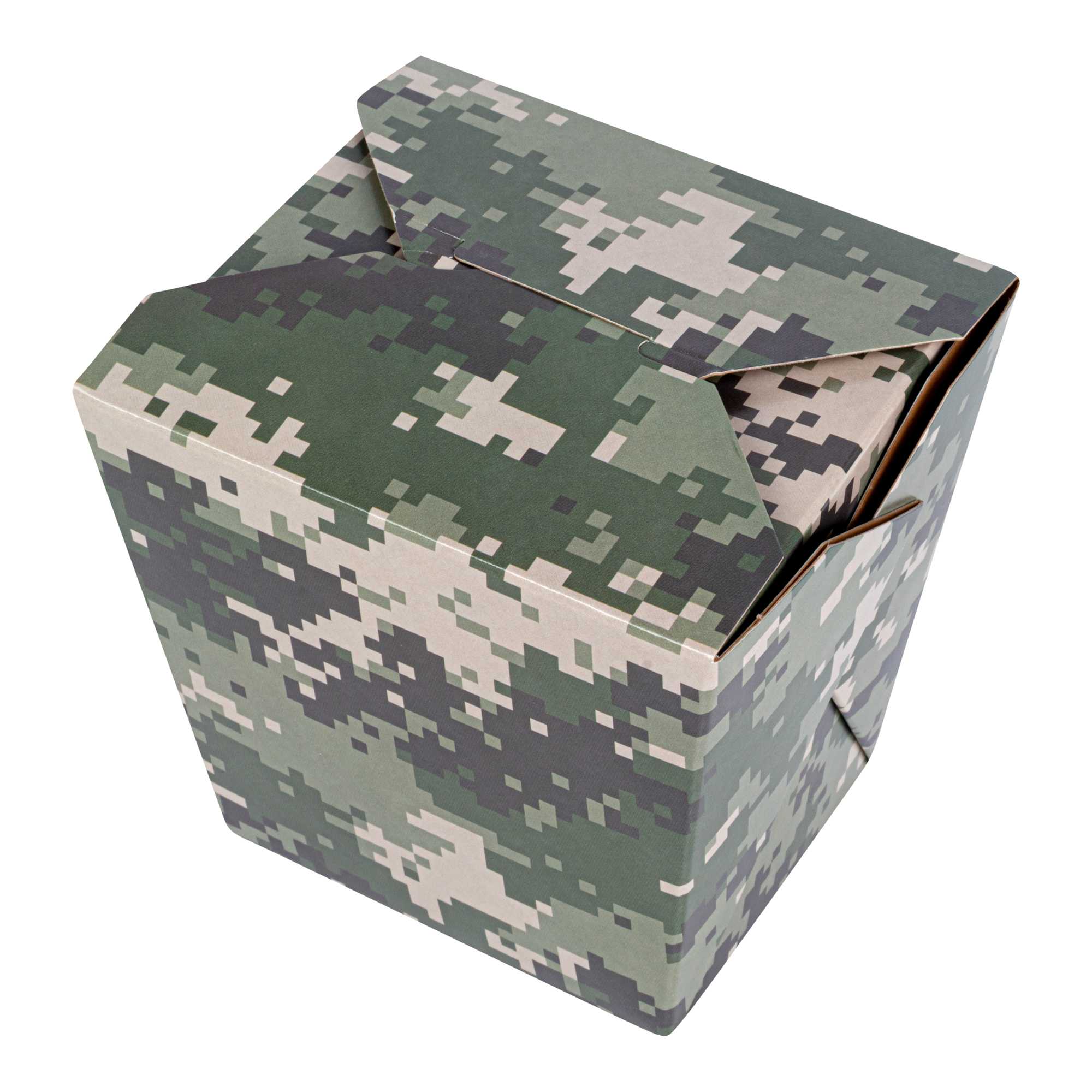 Bio Tek 26 oz Square Camouflage Paper Noodle Take Out Container - 4" x 3 1/2" x 4" - 200 count box