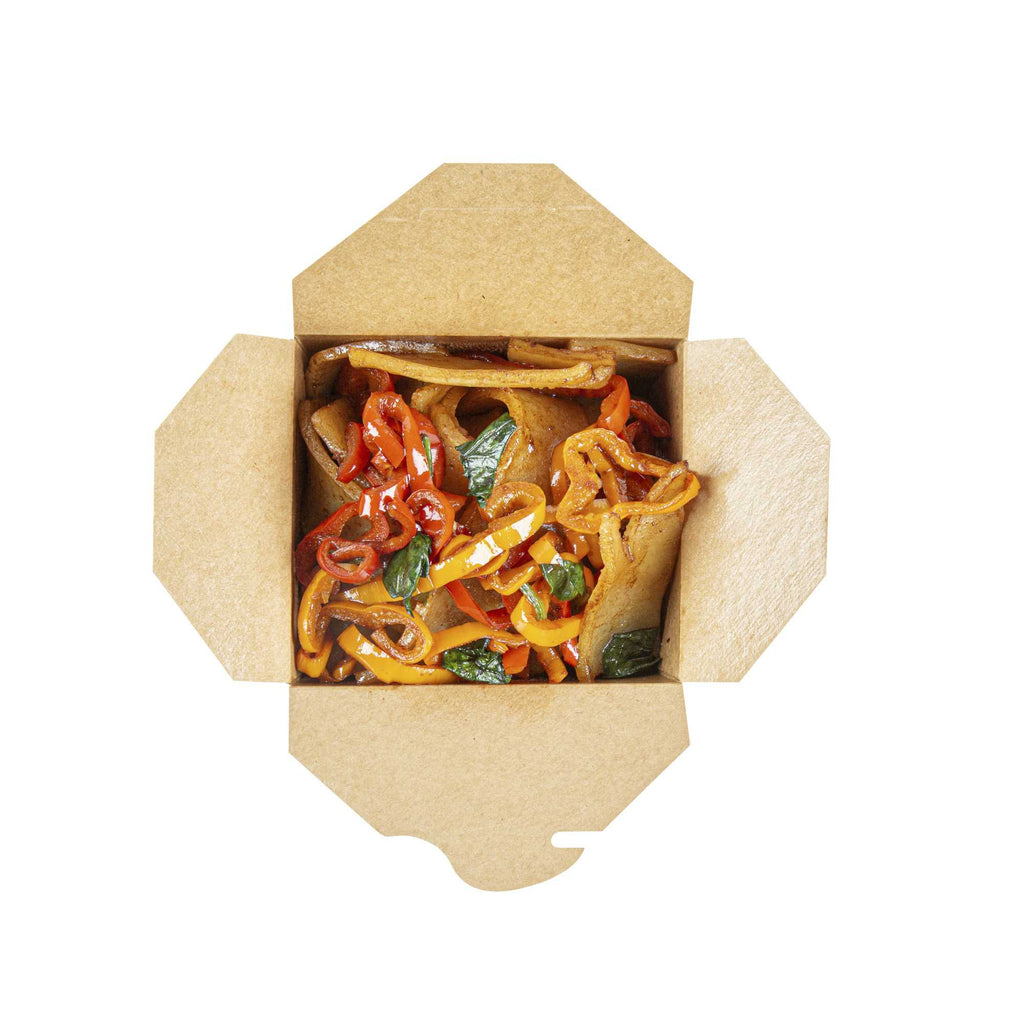 Bio Tek 26 oz Square Newsprint Paper Noodle Take Out Container - 4" x 3 1/2" x 4" - 25 count box