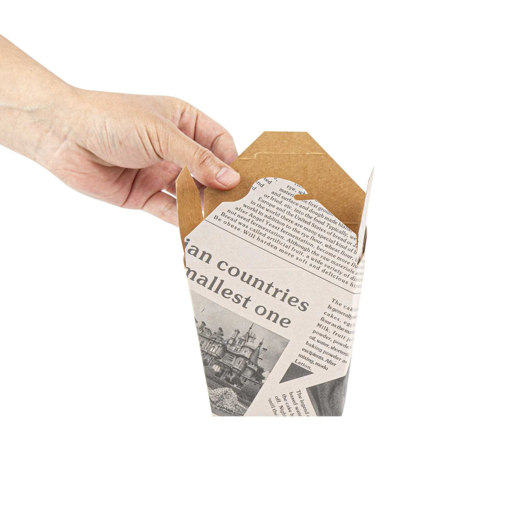 Bio Tek 26 oz Square Newsprint Paper Noodle Take Out Container - 4" x 3 1/2" x 4" - 200 count box