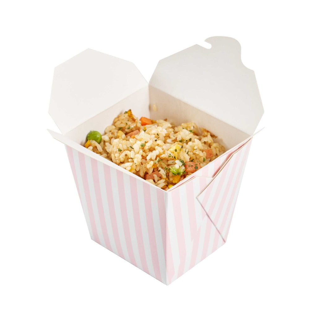 Bio Tek 26 oz Square Pink and White Stripe Paper Noodle Take Out Container - 4" x 3 1/2" x 4" - 200 count box