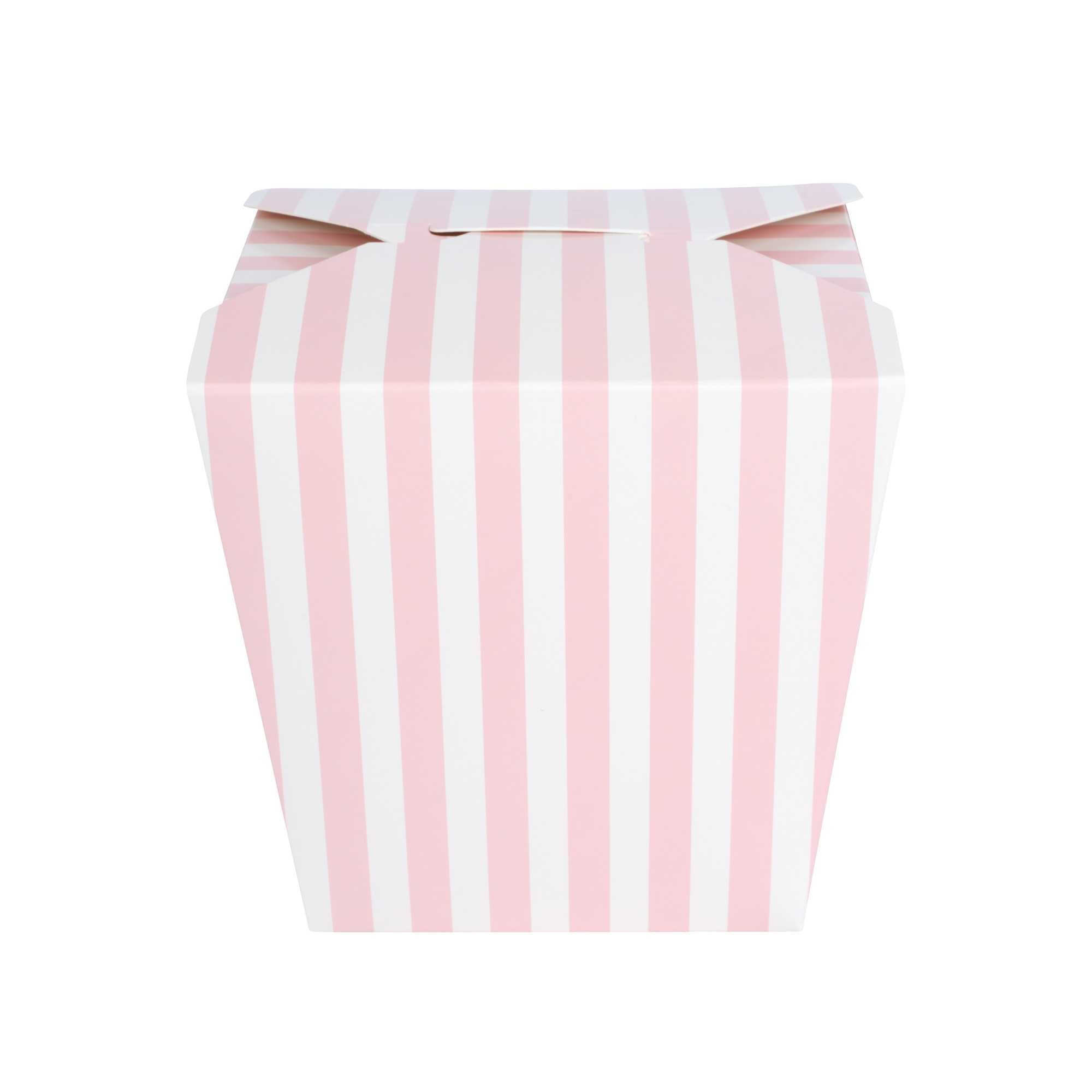 Bio Tek 26 oz Square Pink and White Stripe Paper Noodle Take Out Container - 4" x 3 1/2" x 4" - 50 count box