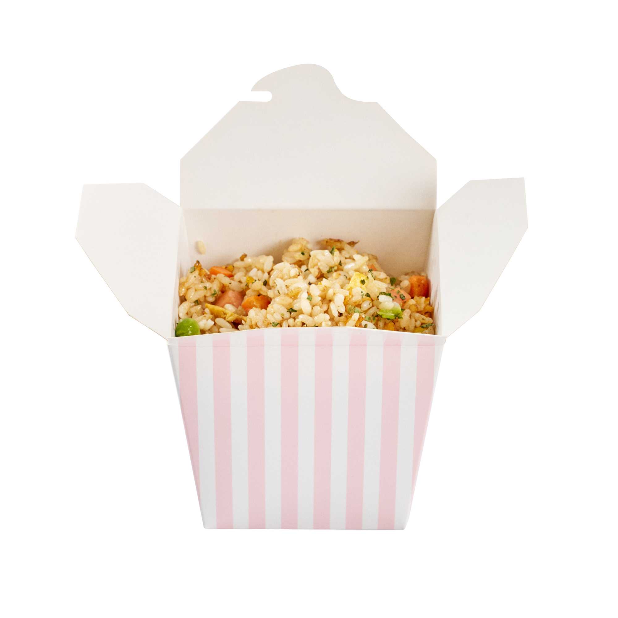 Bio Tek 26 oz Square Pink and White Stripe Paper Noodle Take Out Container - 4" x 3 1/2" x 4" - 200 count box