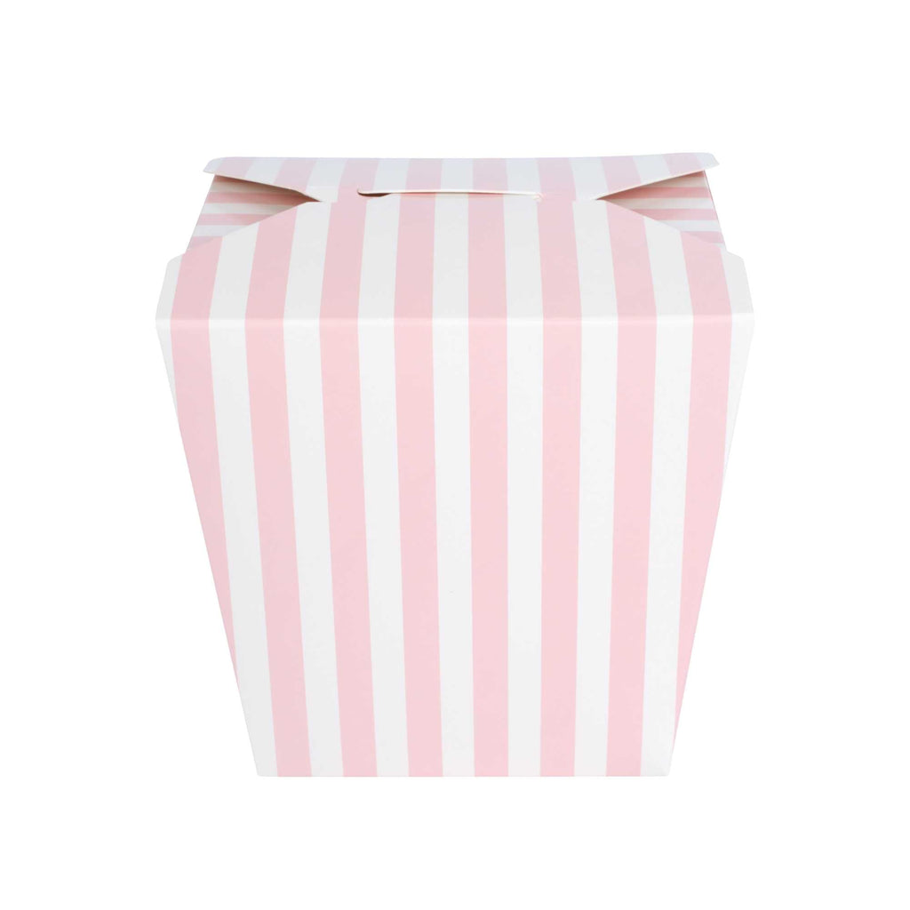 Bio Tek 26 oz Square Pink and White Stripe Paper Noodle Take Out Container - 4" x 3 1/2" x 4" - 200 count box