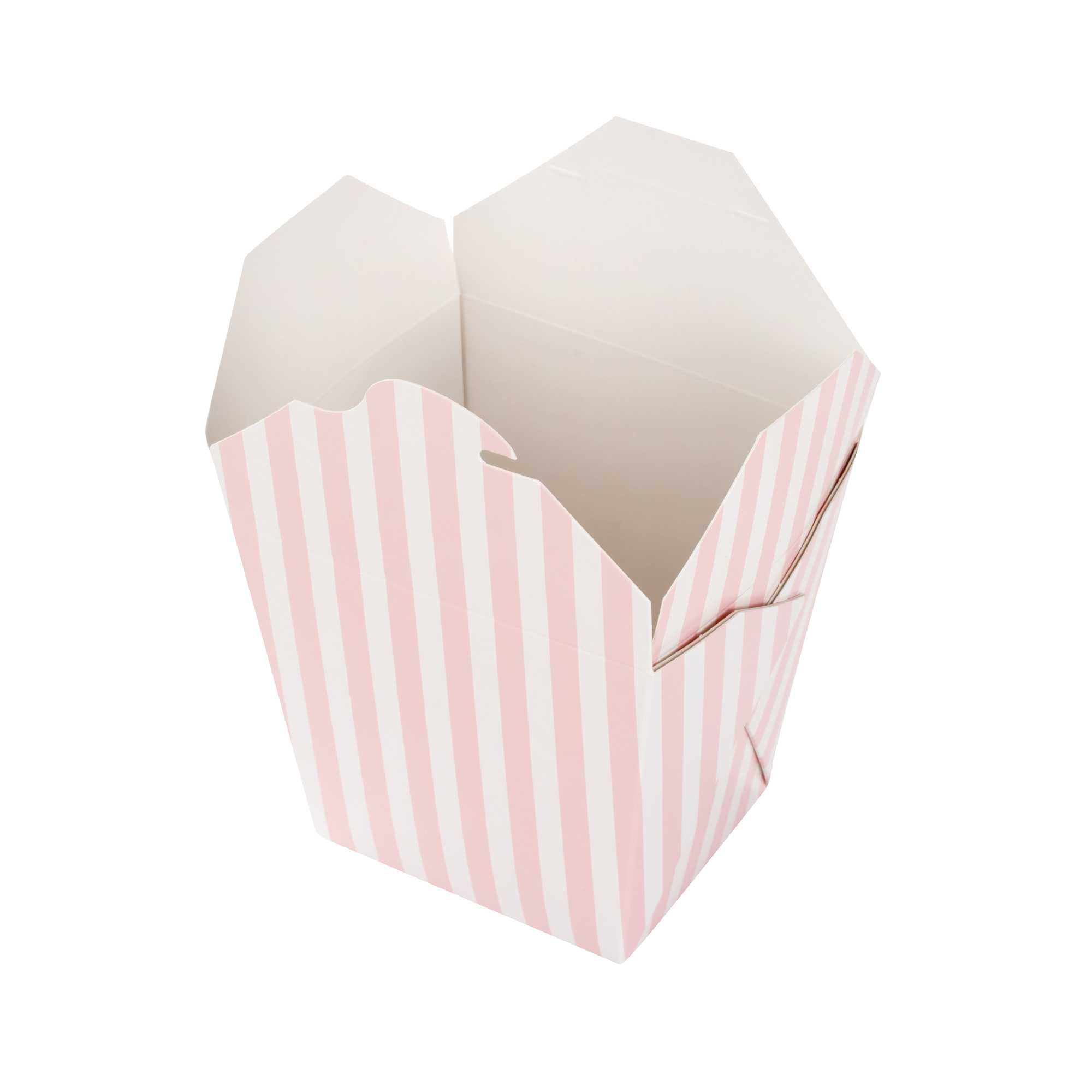 Bio Tek 26 oz Square Pink and White Stripe Paper Noodle Take Out Container - 4" x 3 1/2" x 4" - 200 count box