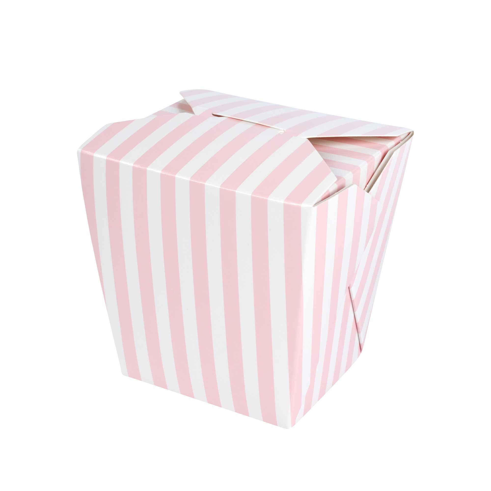 Bio Tek 26 oz Square Pink and White Stripe Paper Noodle Take Out Container - 4" x 3 1/2" x 4" - 200 count box
