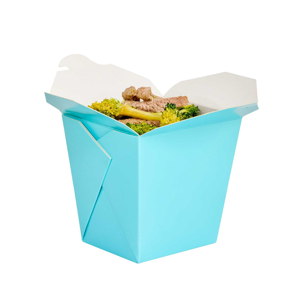 Bio Tek 26 oz Square Turquoise Paper Noodle Take Out Container - 4" x 3 1/2" x 4" - 50 count box