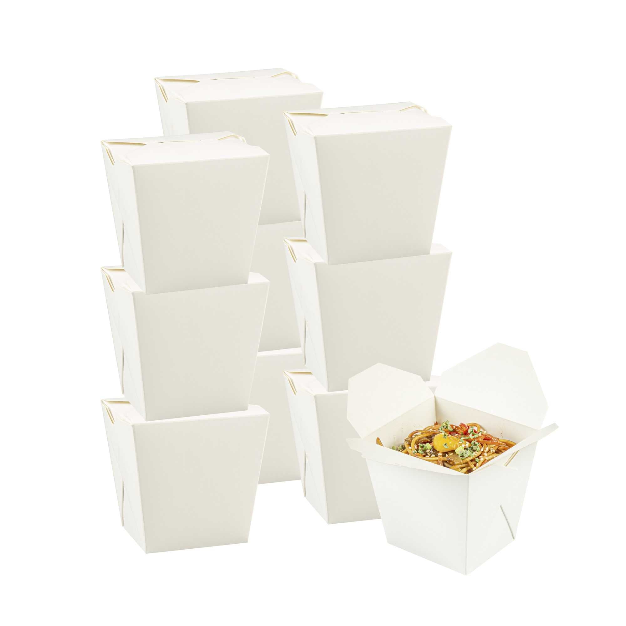 Bio Tek 26 oz Square White Paper Noodle Take Out Container - 4" x 3 1/2" x 4" - 200 count box