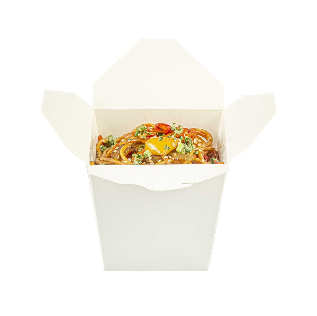 Bio Tek 26 oz Square White Paper Noodle Take Out Container - 4" x 3 1/2" x 4" - 200 count box