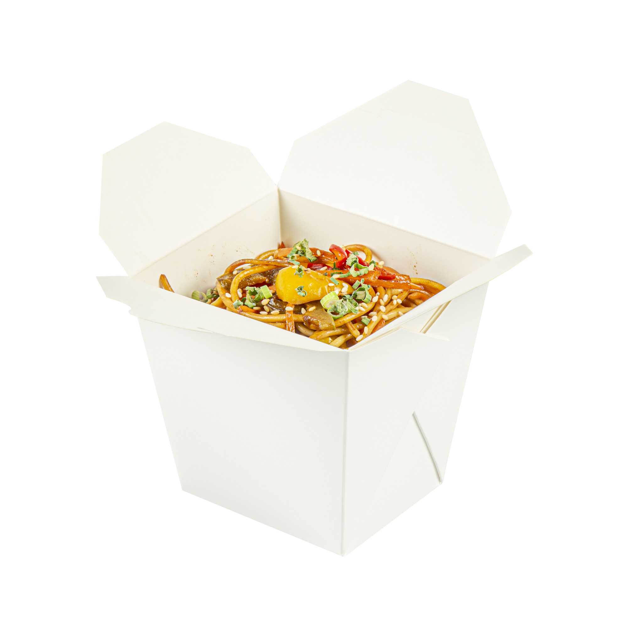 Bio Tek 26 oz Square White Paper Noodle Take Out Container - 4" x 3 1/2" x 4" - 200 count box