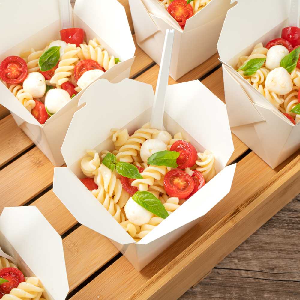 Bio Tek 26 oz Square White Paper Noodle Take Out Container - 4" x 3 1/2" x 4" - 200 count box
