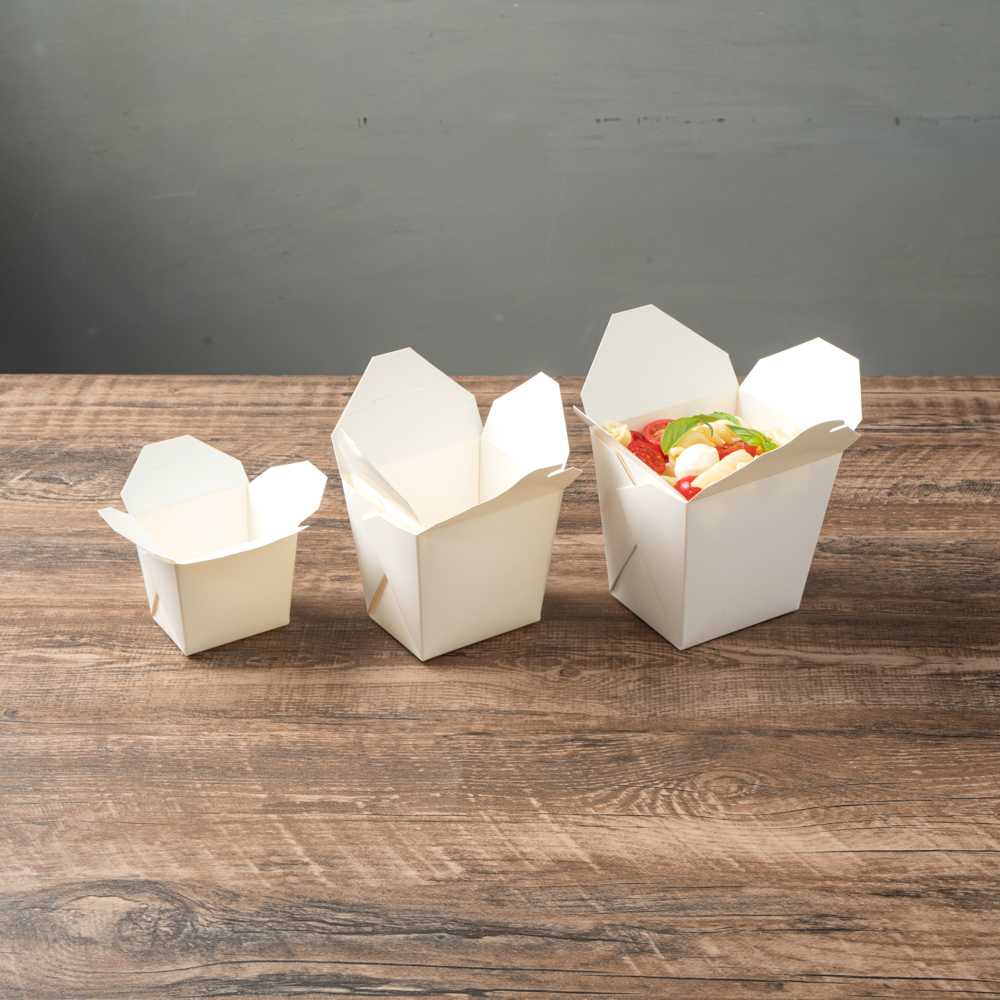 Bio Tek 26 oz Square White Paper Noodle Take Out Container - 4" x 3 1/2" x 4" - 200 count box