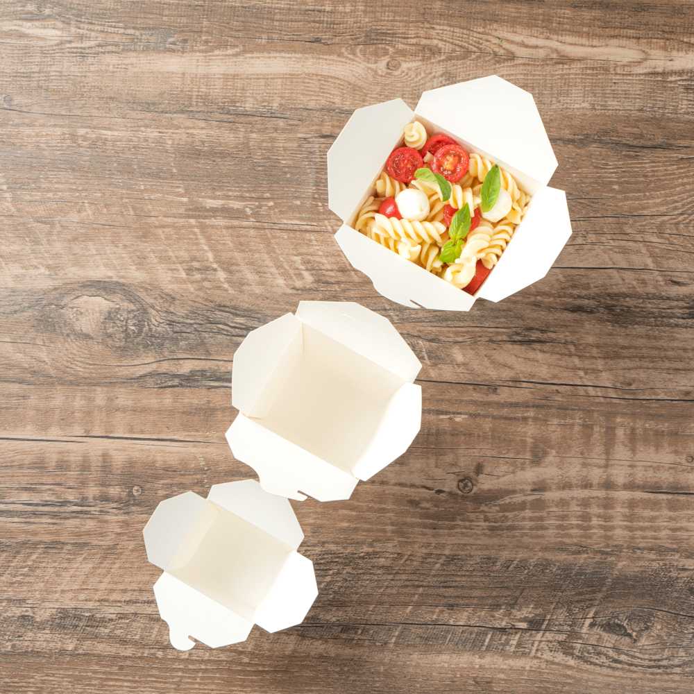Bio Tek 26 oz Square White Paper Noodle Take Out Container - 4" x 3 1/2" x 4" - 200 count box