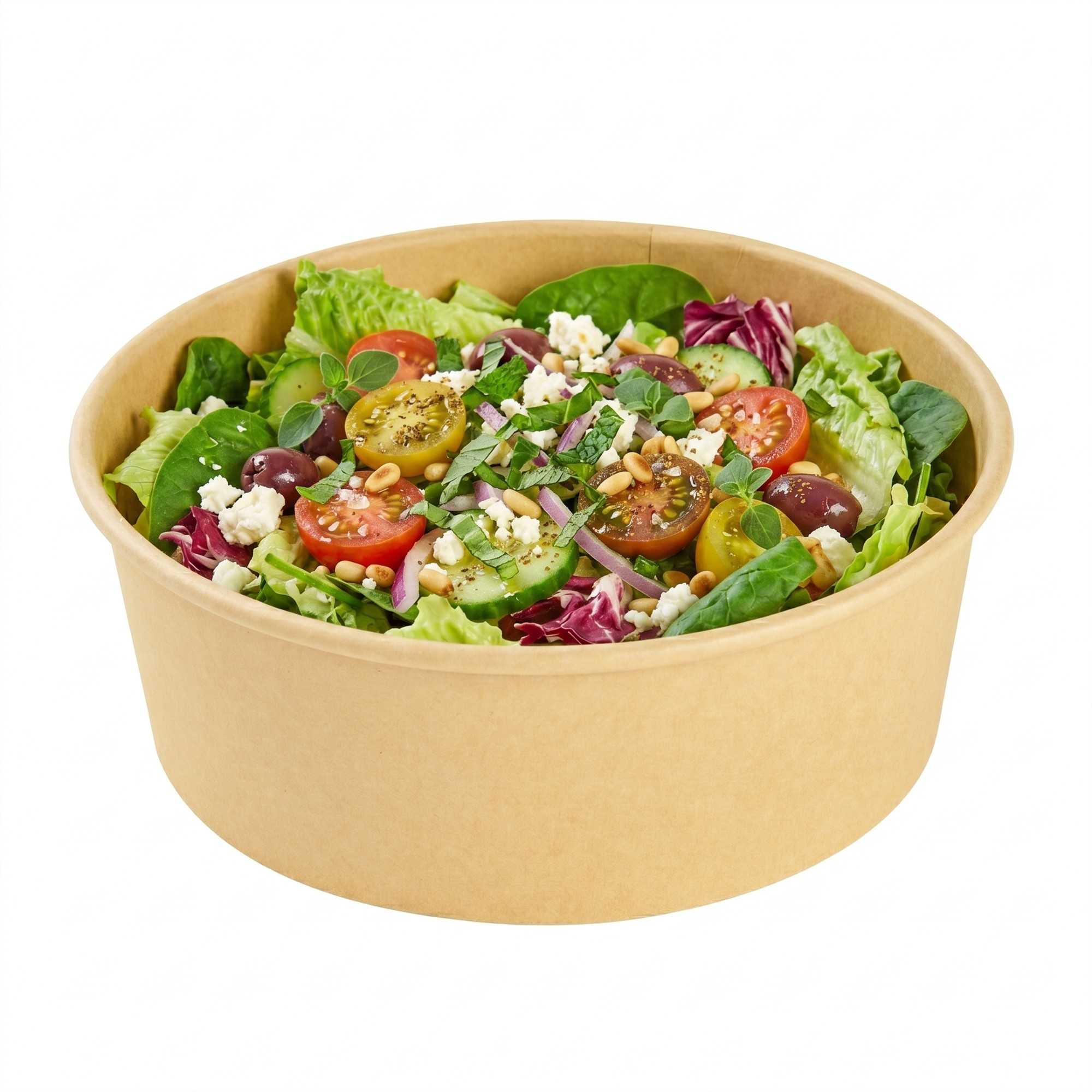 Bio Tek 44 oz Round Kraft Paper Take Out Container - 7 1/4" x 7 1/4" x 2 1/2" - 50 count box