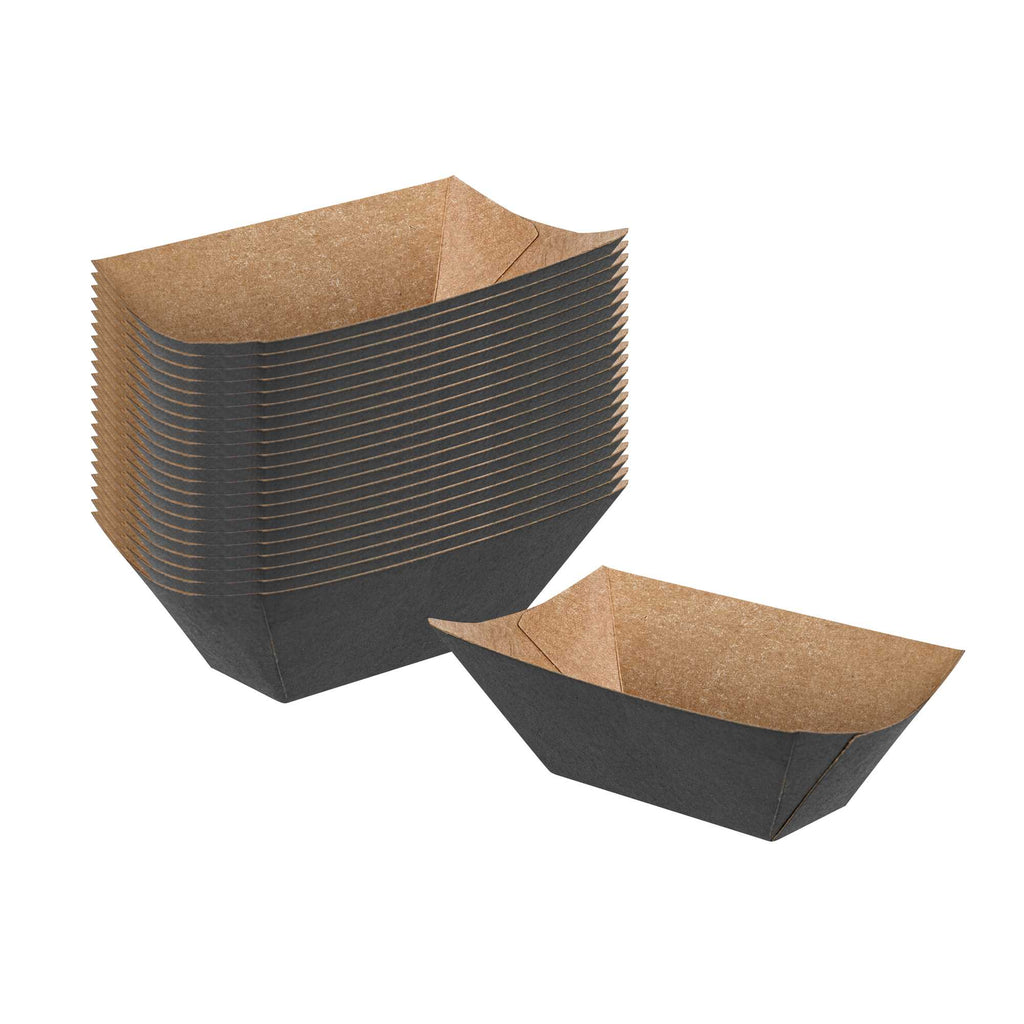 Bio Tek 2 oz Black Paper Food Tray / Boat - 3 1/4" x 2 1/4" x 1 1/4" - 400 count box
