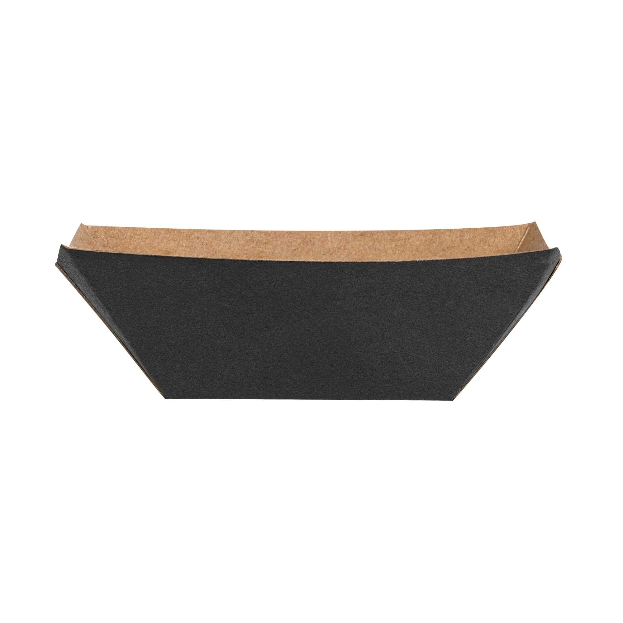 Bio Tek 2 oz Black Paper Food Tray / Boat - 3 1/4" x 2 1/4" x 1 1/4" - 50 count box