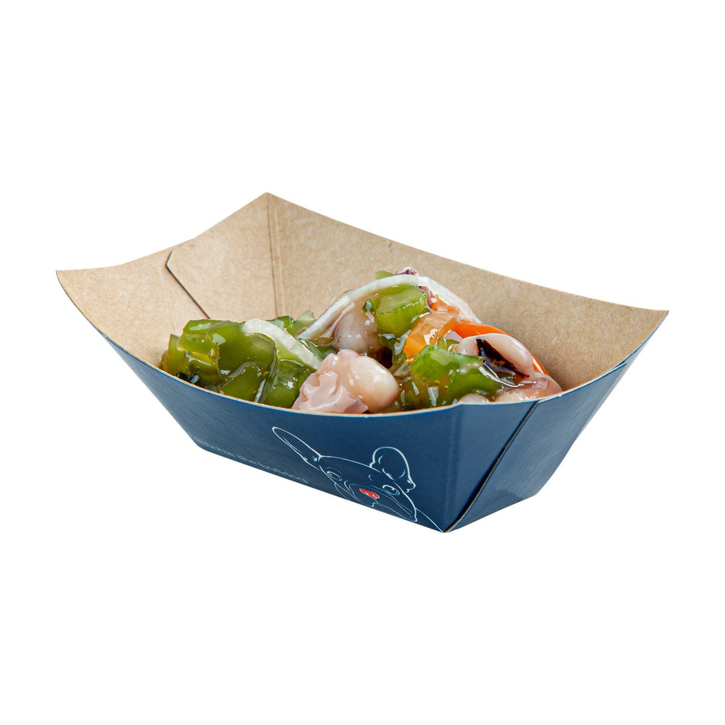 Bio Tek 2 oz Frenchie Paper Food Tray / Boat - 3 1/4" x 2 1/4" x 1 1/4" - 400 count box