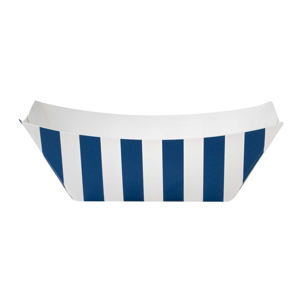 Bio Tek 2 oz Blue and White Stripe Paper Food Tray / Boat - 3 1/4" x 2 1/4" x 1 1/4" - 400 count box