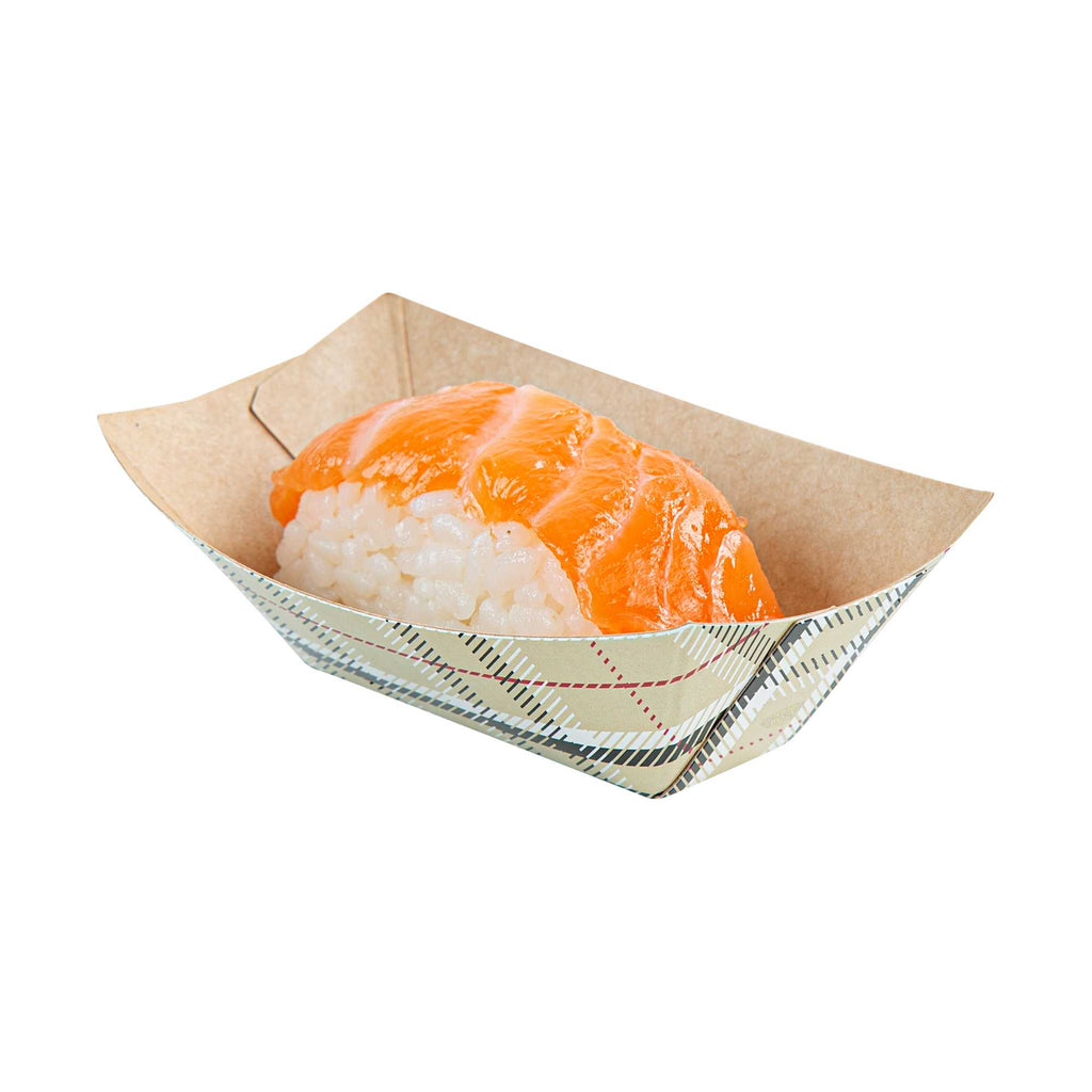 Bio Tek 2 oz Plaid Paper Food Tray / Boat - 3 1/4" x 2 1/4" x 1 1/4" - 50 count box