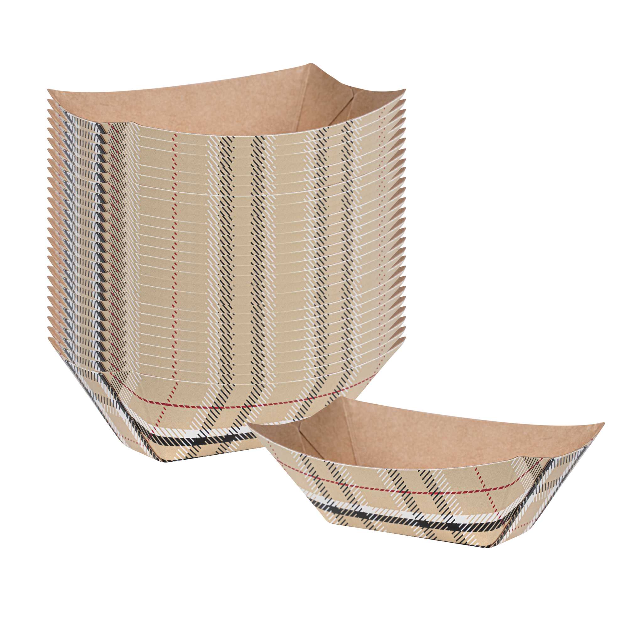 Bio Tek 2 oz Plaid Paper Food Tray / Boat - 3 1/4" x 2 1/4" x 1 1/4" - 50 count box