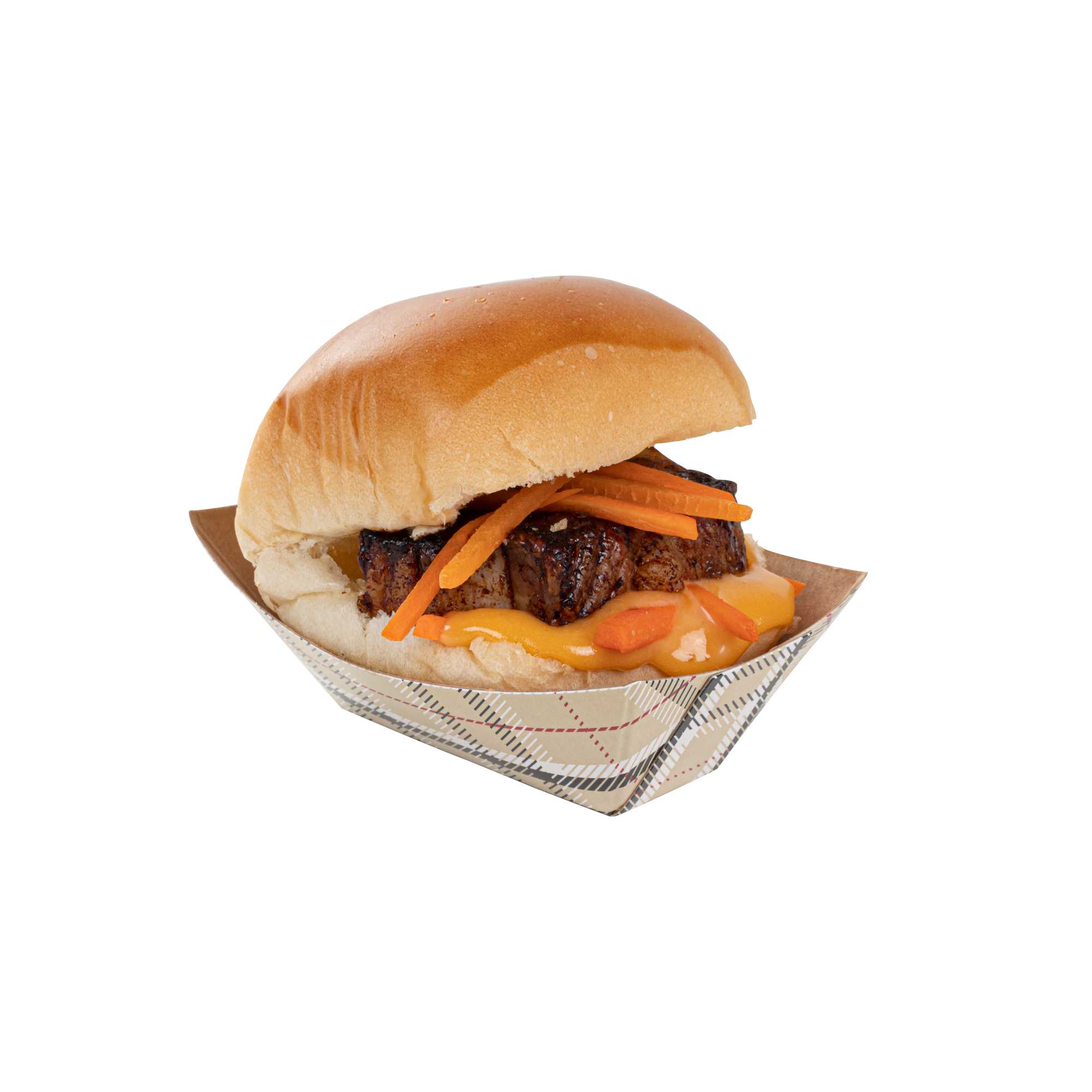 Bio Tek 2 oz Plaid Paper Food Tray / Boat - 3 1/4" x 2 1/4" x 1 1/4" - 400 count box