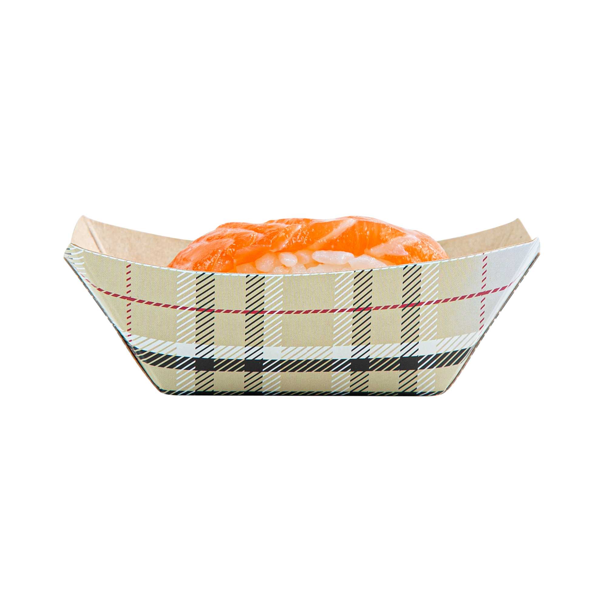 Bio Tek 2 oz Plaid Paper Food Tray / Boat - 3 1/4" x 2 1/4" x 1 1/4" - 400 count box