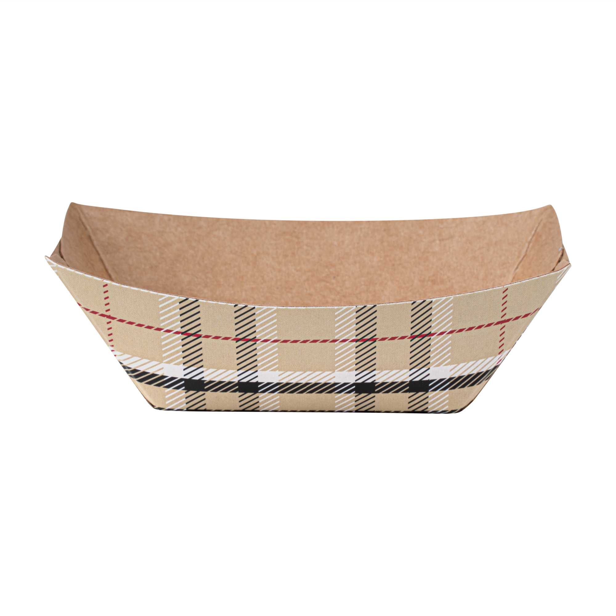 Bio Tek 2 oz Plaid Paper Food Tray / Boat - 3 1/4" x 2 1/4" x 1 1/4" - 400 count box