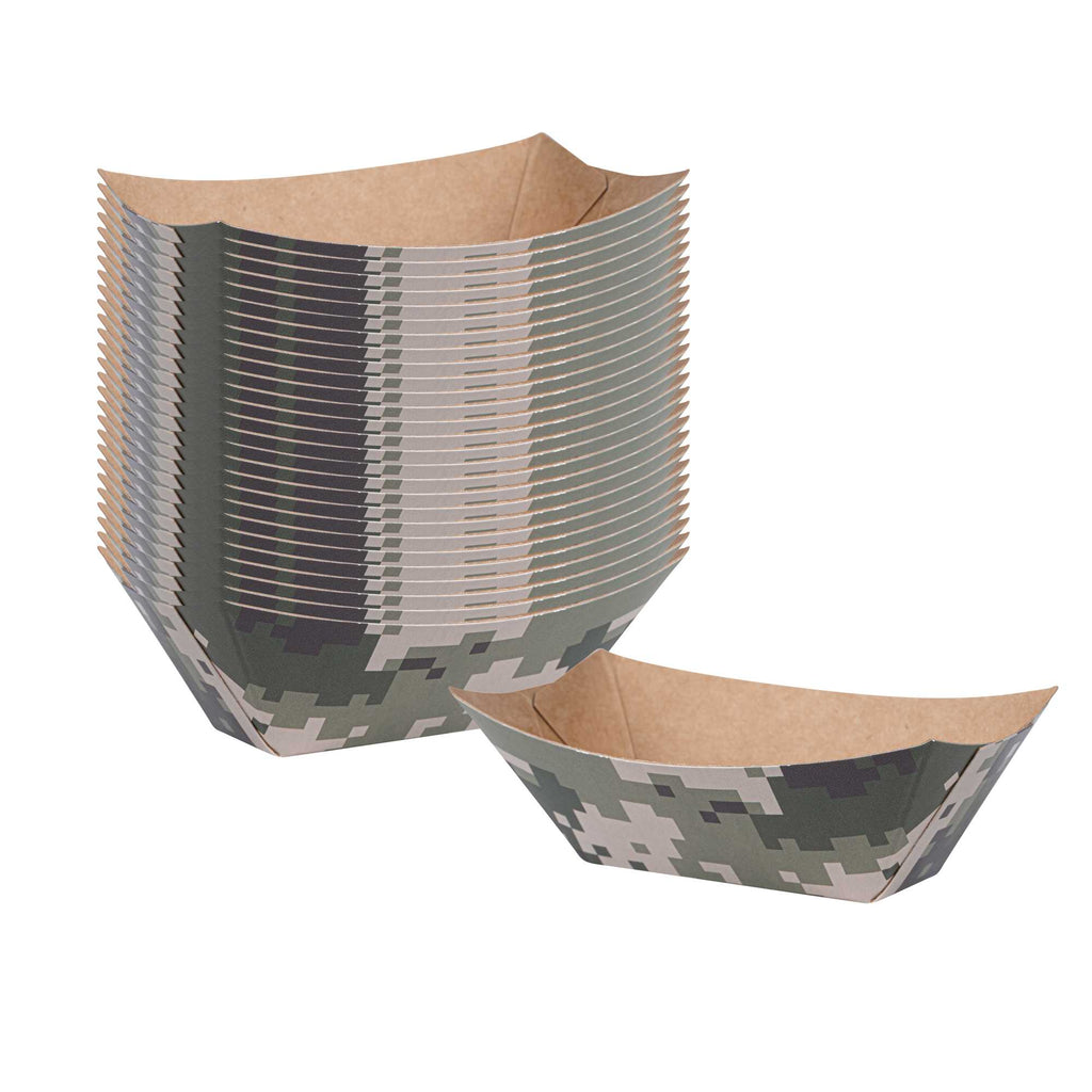 Bio Tek 2 oz Camouflage Paper Food Tray / Boat - 3 1/4" x 2 1/4" x 1 1/4" - 400 count box