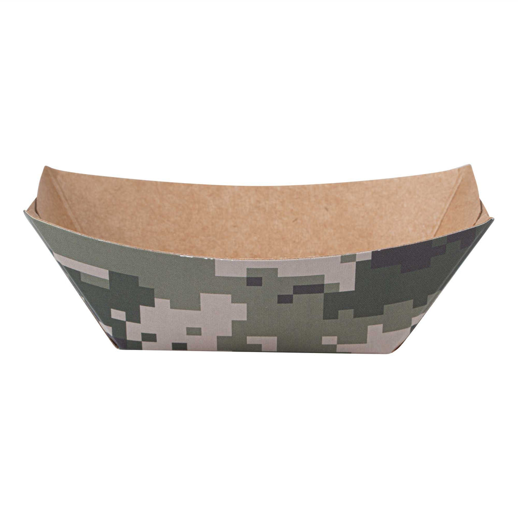 Bio Tek 2 oz Camouflage Paper Food Tray / Boat - 3 1/4" x 2 1/4" x 1 1/4" - 50 count box