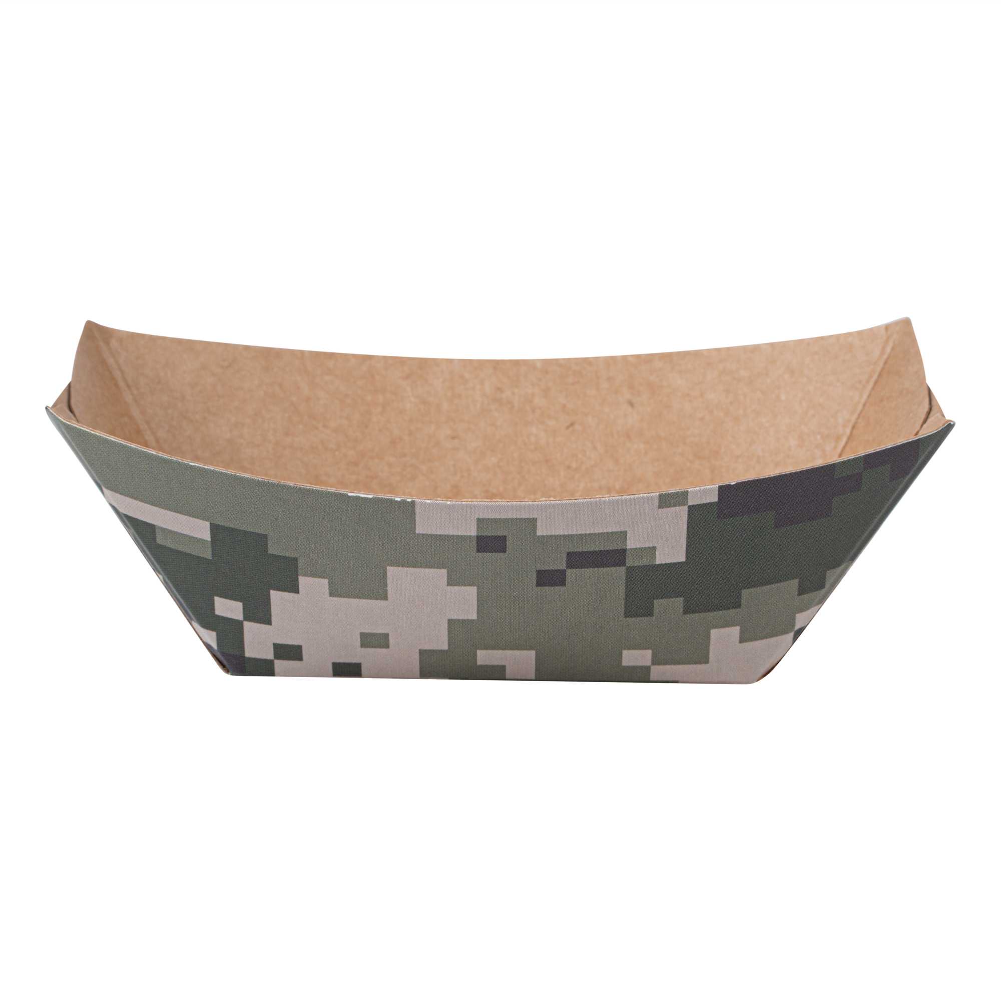 Bio Tek 2 oz Camouflage Paper Food Tray / Boat - 3 1/4" x 2 1/4" x 1 1/4" - 400 count box