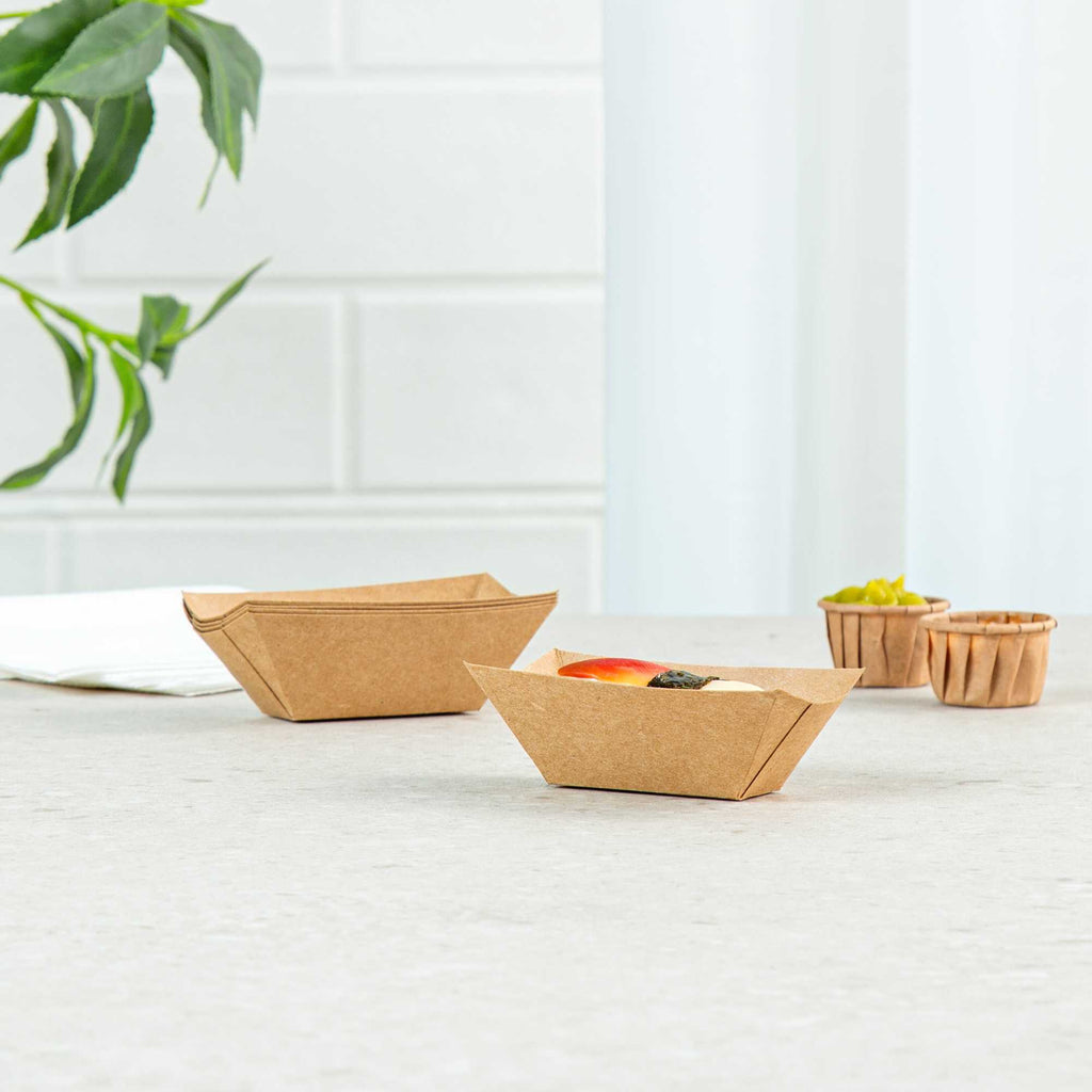 Bio Tek 2 oz Kraft Paper Food Tray / Boat - 3 1/4" x 2 1/4" x 1 1/4" - 400 count box